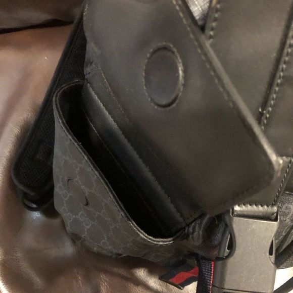 GUCCI GG Supreme Black Canvas Leather Double Navy Red Buckle Backpack w/ COA - Picture 13 of 17